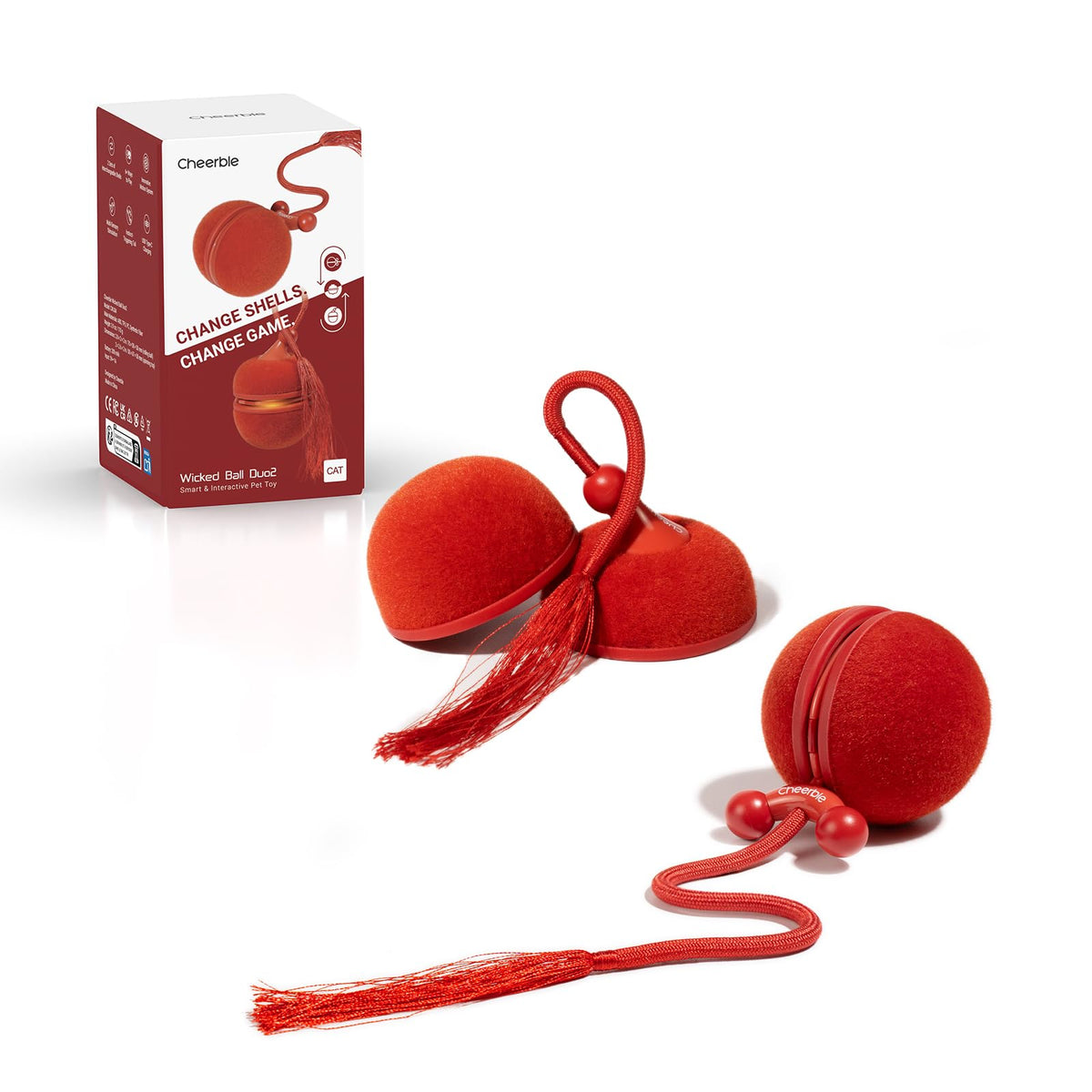 Cheerble Wicked Ball Duo2, boule intérieure rouge, stimule l’instinct de chasse chez votre chat.