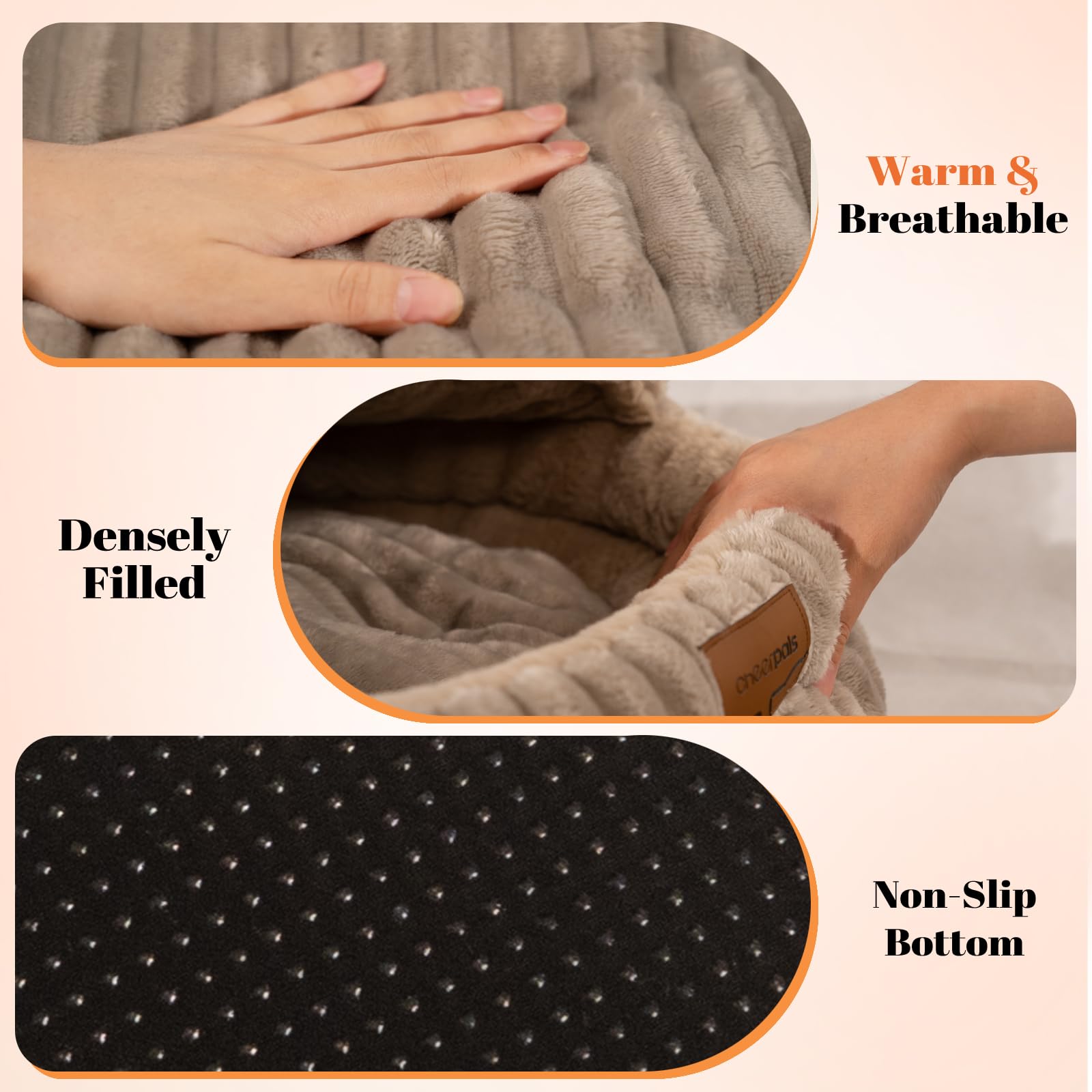 CHEERPALS grotte-lit khaki, berceau doux et enveloppant pour chats.