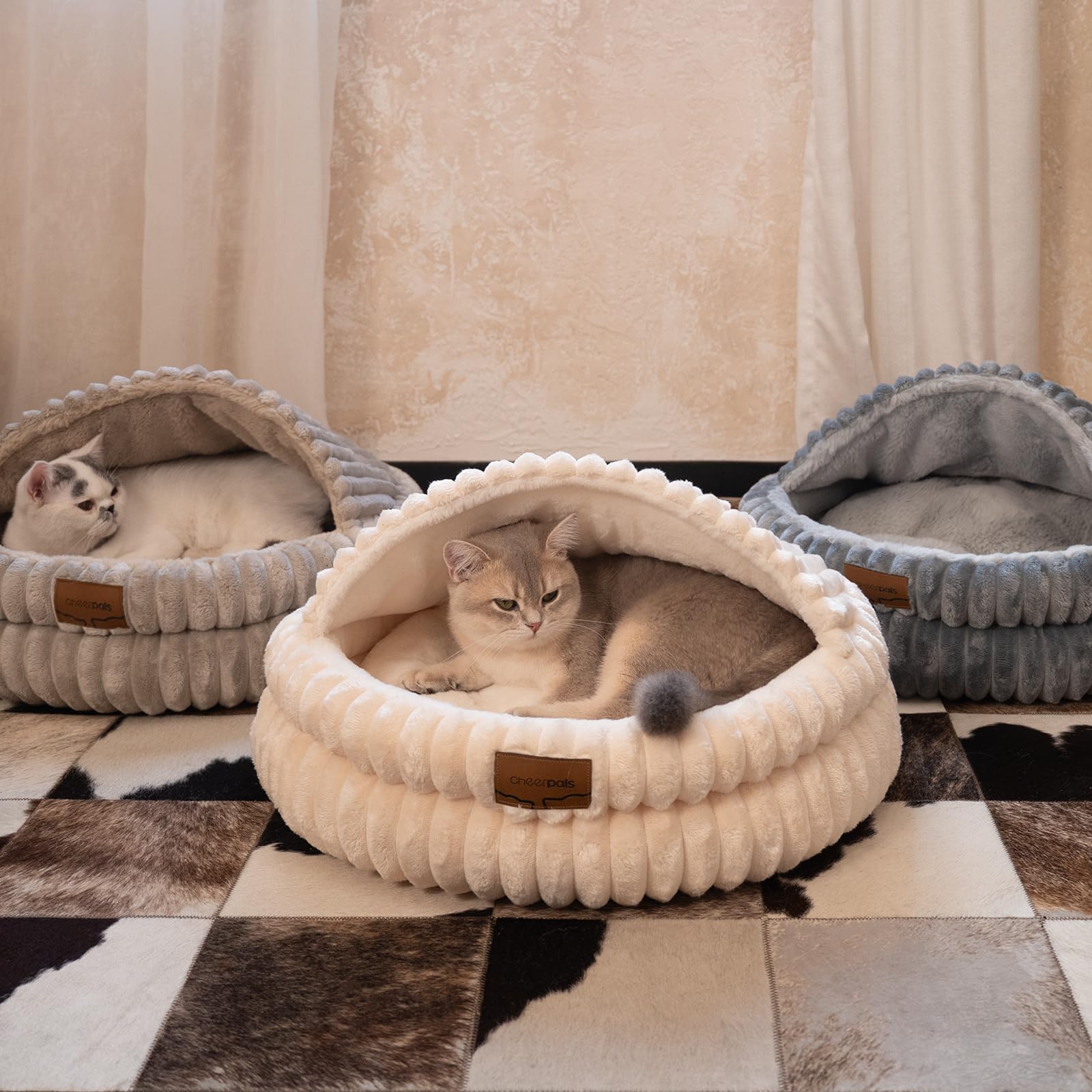 CHEERPALS Nid cave chat, douceur du peluche et confort durable.