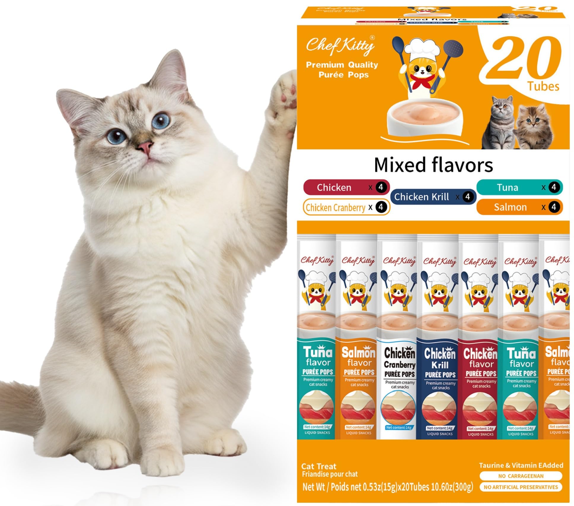 Chef Kitty friandises chat en tube, récompense pratique et rapide