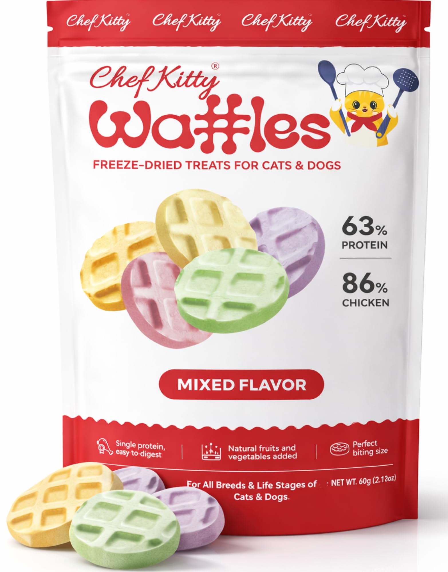 Chef Kitty gaufre poulet chat – friandise lyophilisée protéinée pour chats