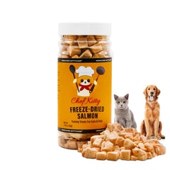 Chef Kitty paquets saumon seche: friandise naturelle riche en protéines pour chats.