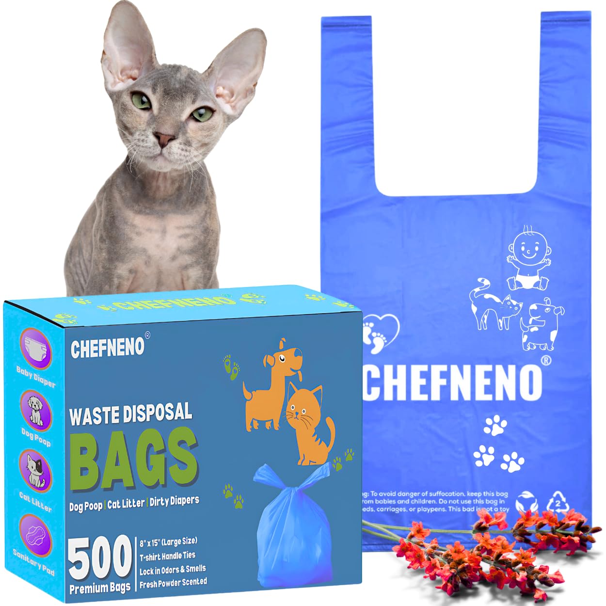 CHEFNENO sacs-poubelle-biodegradables bleu pratiques pour litière et déchets animaux.
