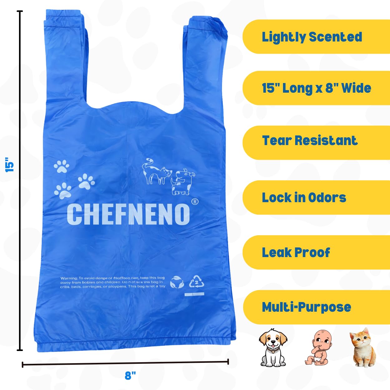CHEFNENO sacs-poubelle-attaches bleu faciles à nouer et sceller.