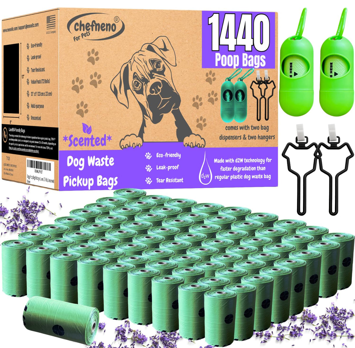 CHEFNENO sacs-poubelle chien biodégradables avec distributeur pratique