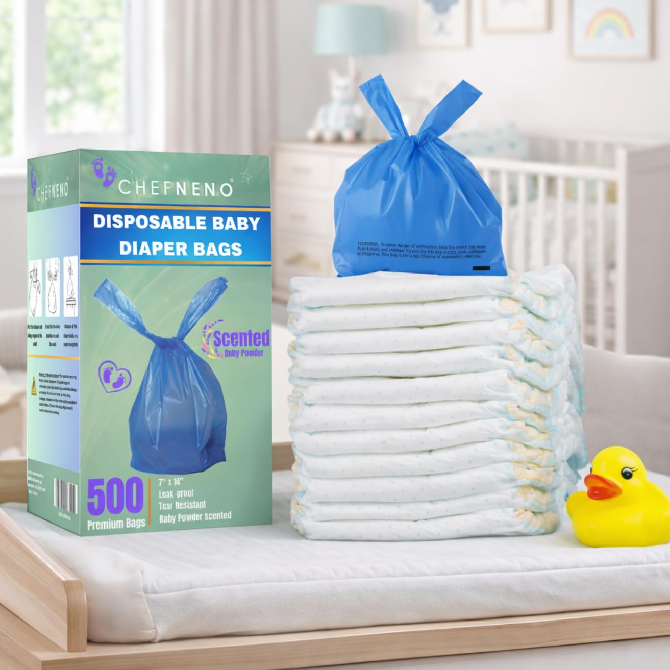 CHEFNENO sacs propreté quotidienne bleus, hygiène simplifiée.