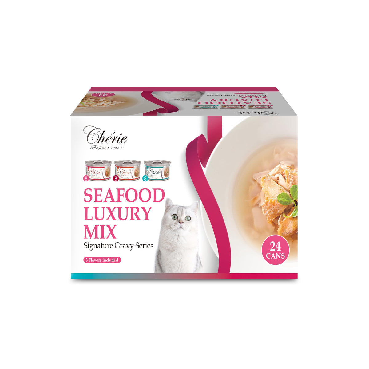 CHÉRIE lot de 24 boîtes, hydratation et variété pour les repas du chat.