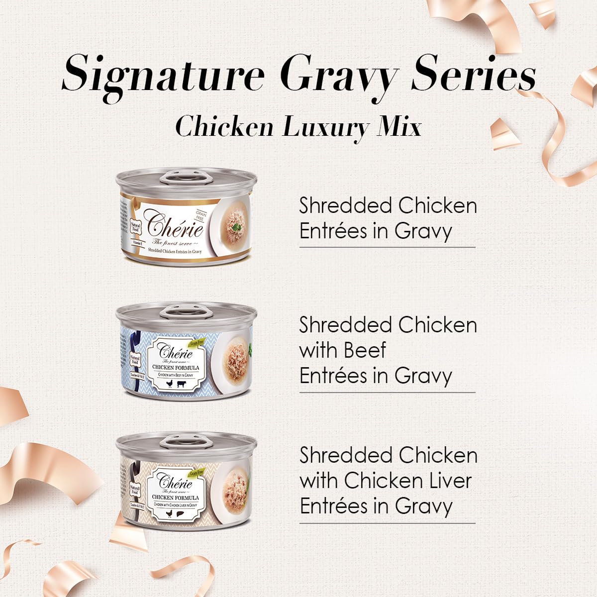CHÉRIE – poulet effiloché en sauce, entrée goût riche et humidité bien dosée.