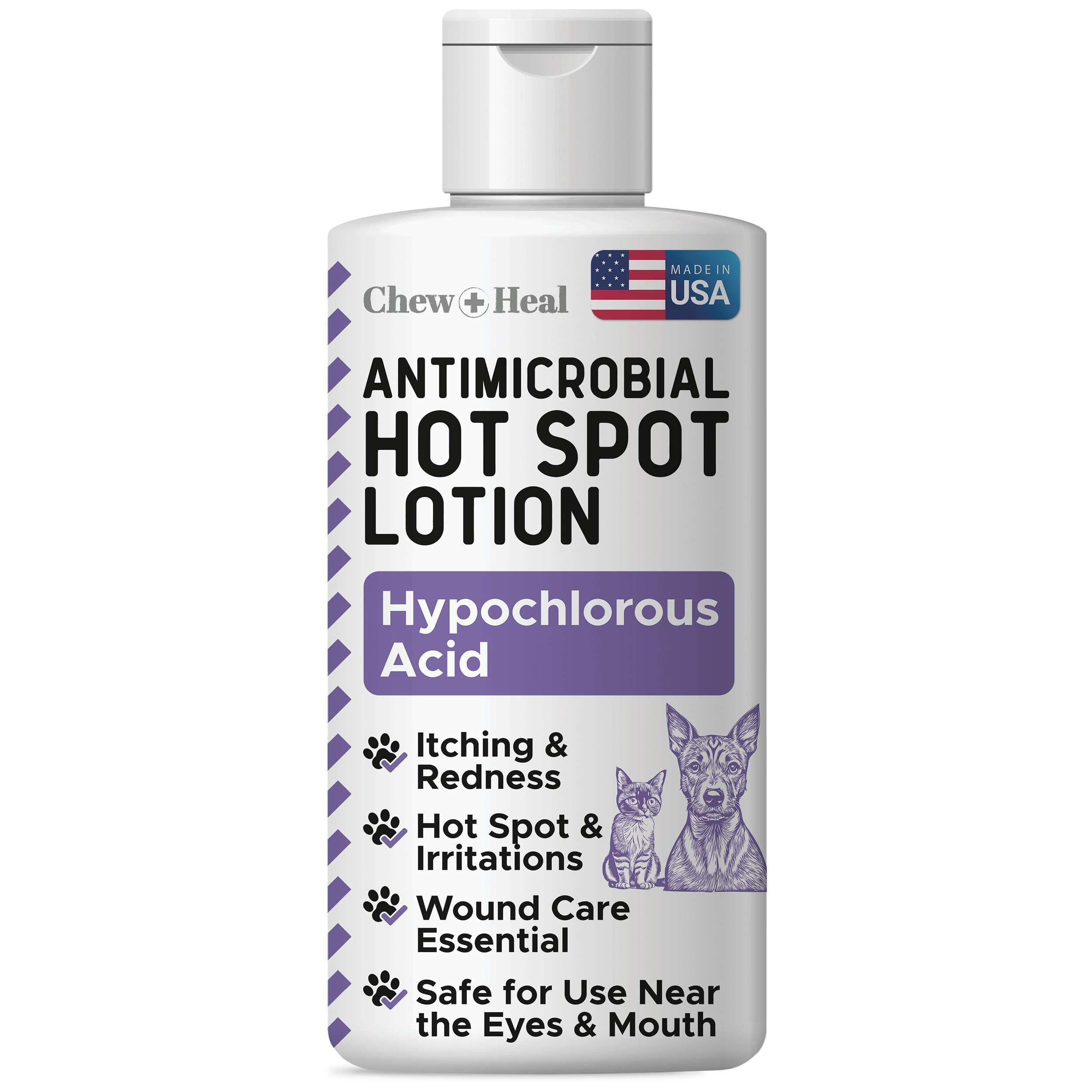 Chew + Heal Labs: bouteille-lotion-acide-hypochloreux pour chiens, soin pratique des plaies.