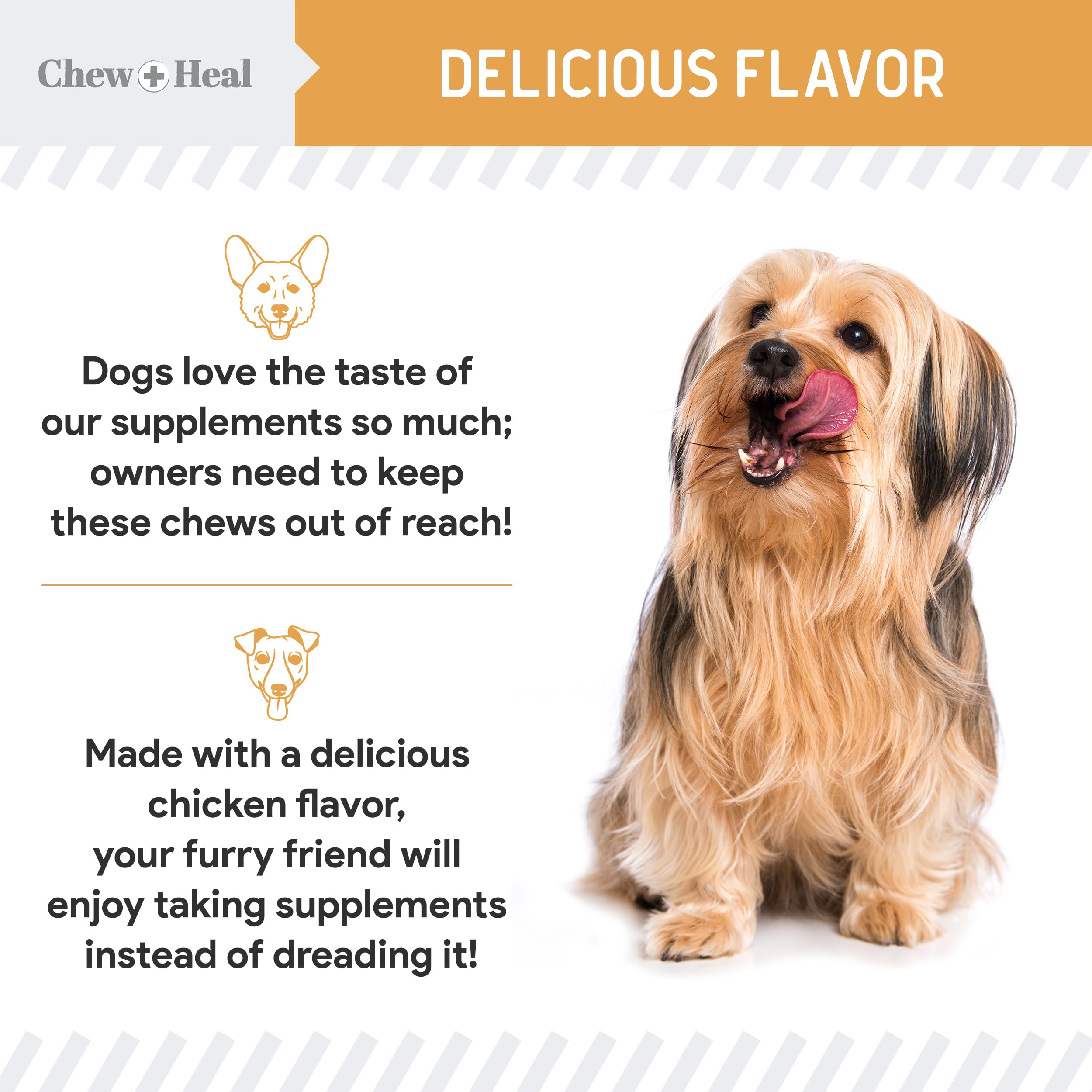 Chew-Heal-Labs EPA/DHA soutiennent poils et mobilité.