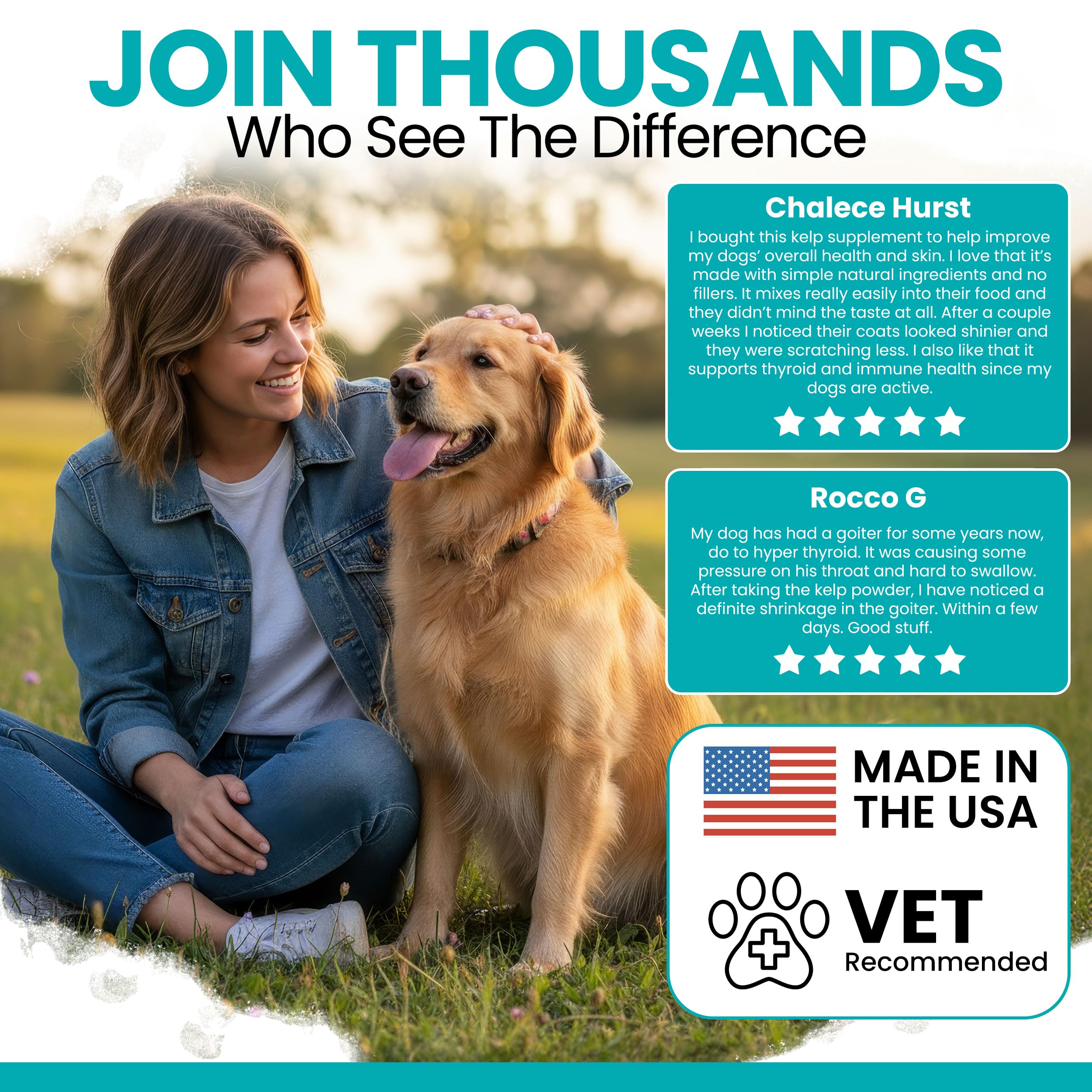 Chew + Heal Labs fabrication USA — poudre algue marine chien, qualité sans additifs