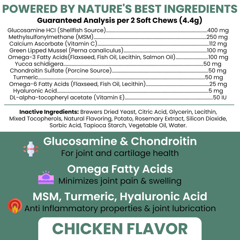 Friables Chew + Heal Labs pour articulations chiens: texture douce et soutien possible.