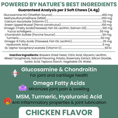 Friables Chew + Heal Labs pour articulations chiens: texture douce et soutien possible.