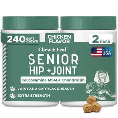 Chew + Heal Labs glucosamine: bouchées molles pour chiens, soutien articulations et mobilité.