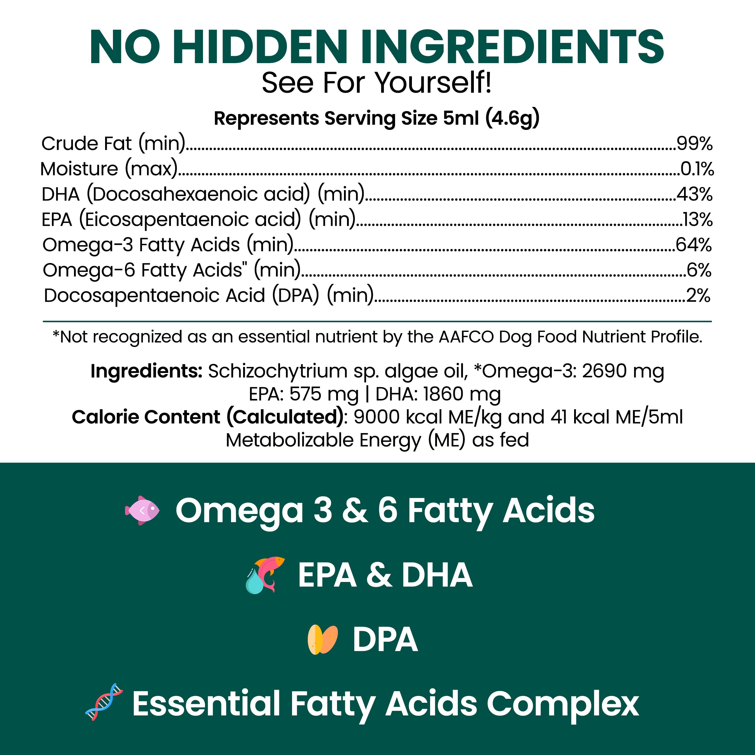 Chew + Heal Labs – huile omega3 végan pour chiens, sans poisson et riche en EPA et DHA.