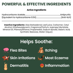Application douce de la lotion hydrocortisone Chew + Heal sur la peau irritée du chien.