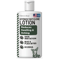 Chew + Heal Labs Lotion hydrocortisone pour chien, flacon 118 ml, soulage les irritations cutanées.