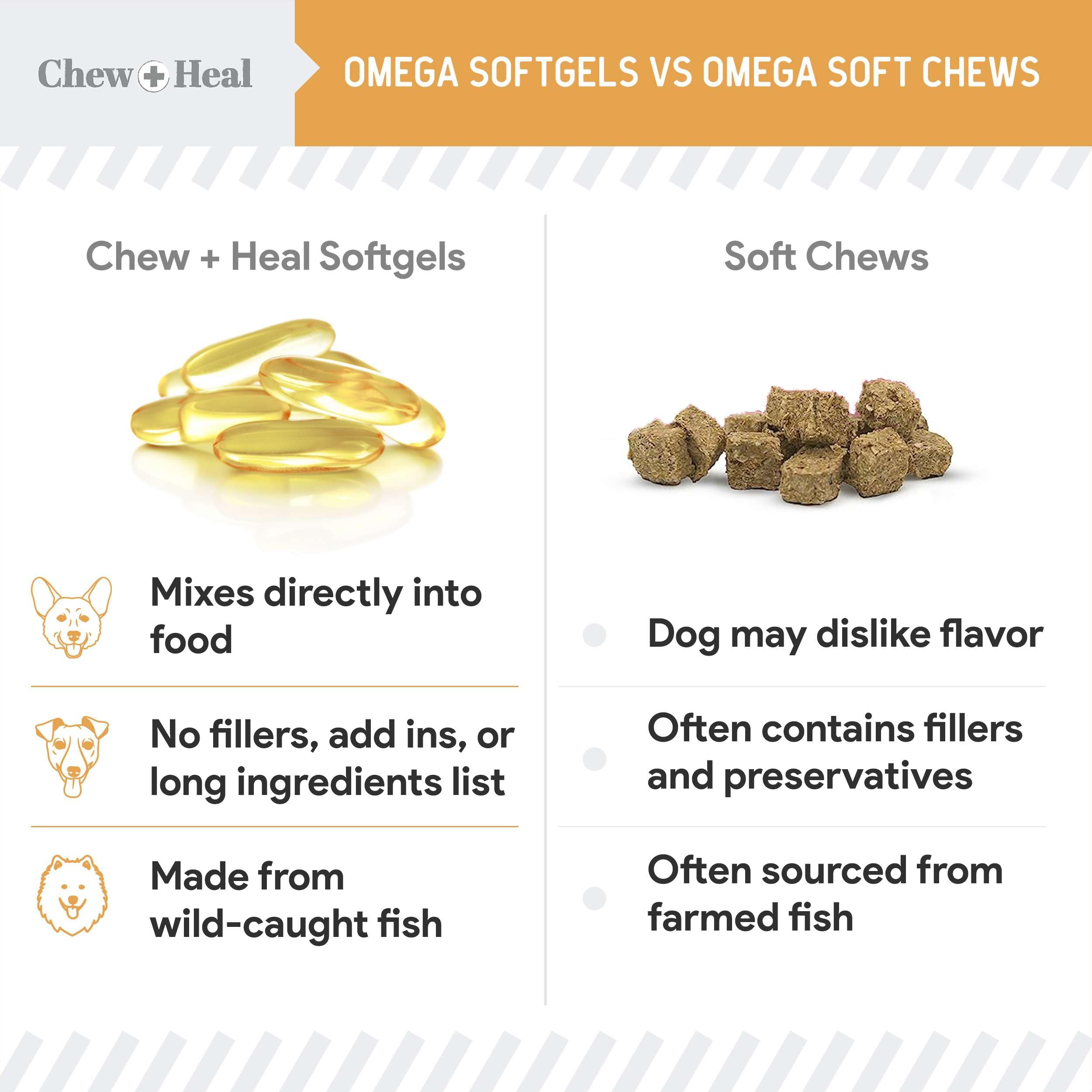 Mélange d’EPA et DHA dans Chew + Heal Labs Omega-3 pour chien.