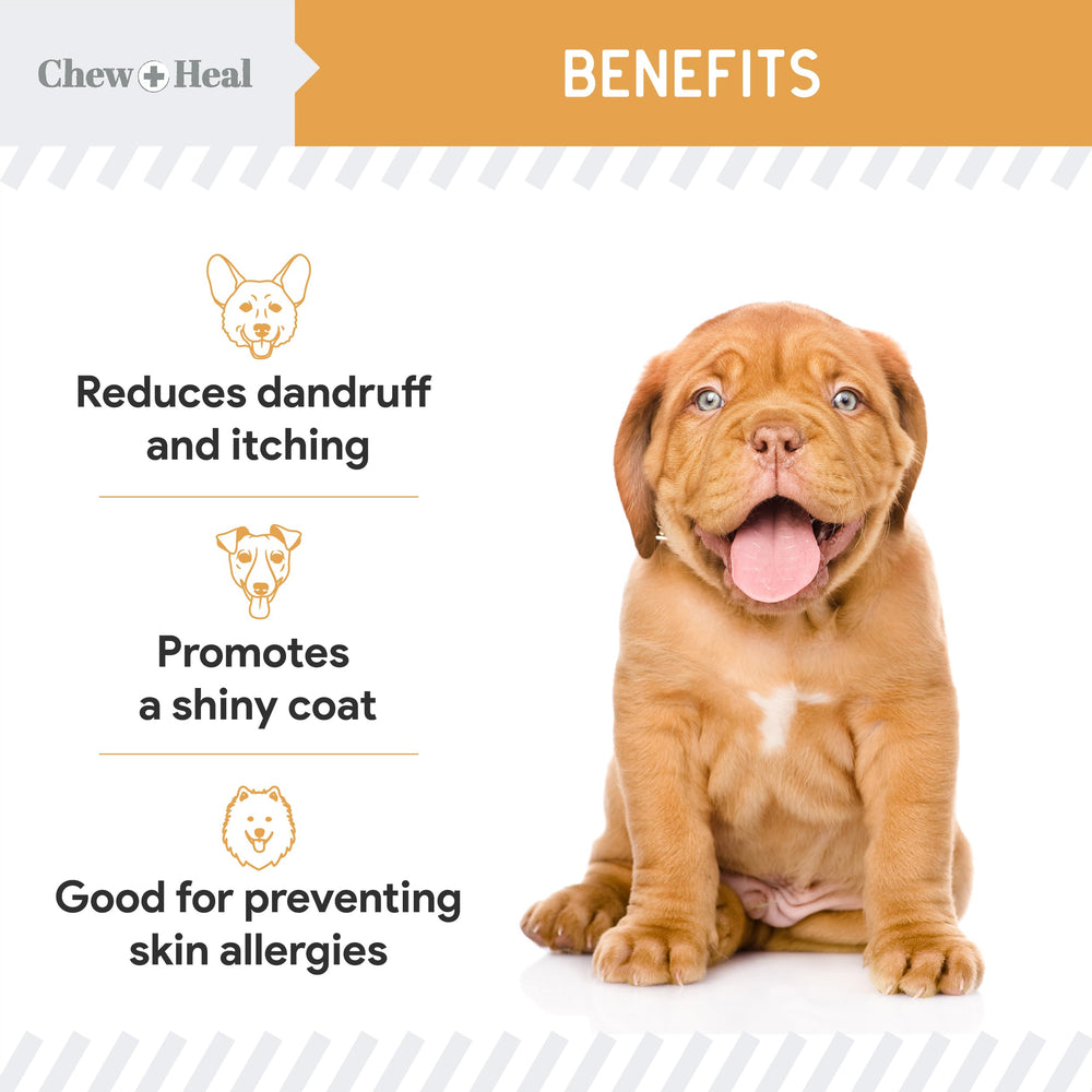 Chew-Heal-Labs peau équilibrée grâce à Omega et probiotiques.