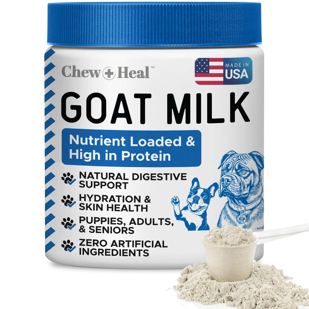 Chew + Heal Labs poudre lait chèvre – emballage pratique pour chiens