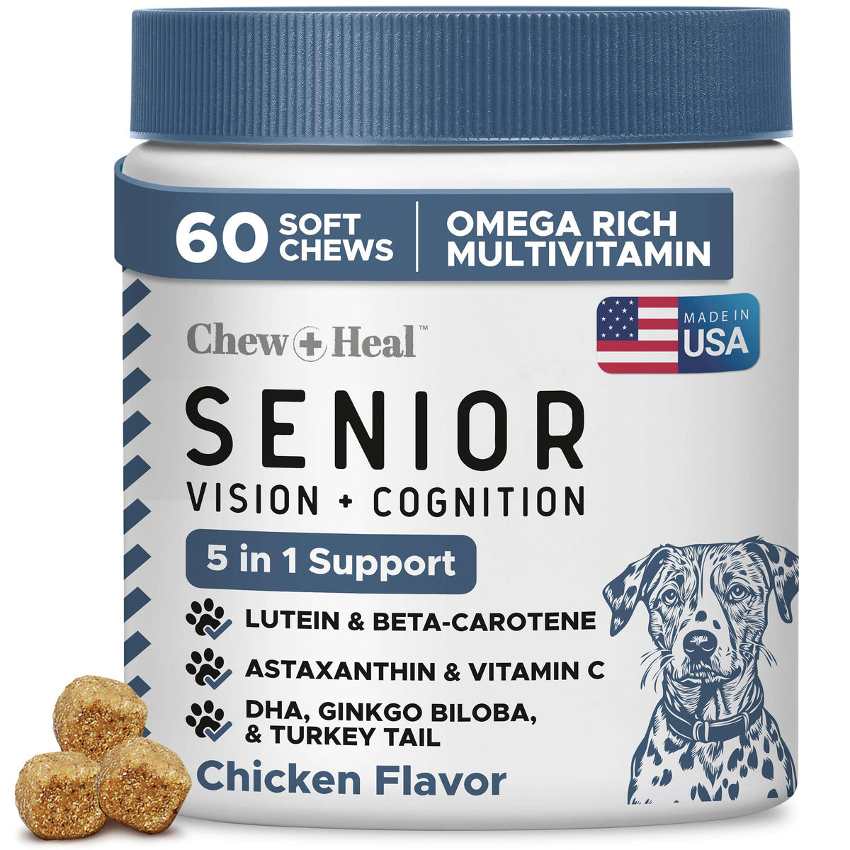 Bouteille Chew + Heal Labs Senior Chien, bouchées faciles à administrer pour la routine quotidienne
