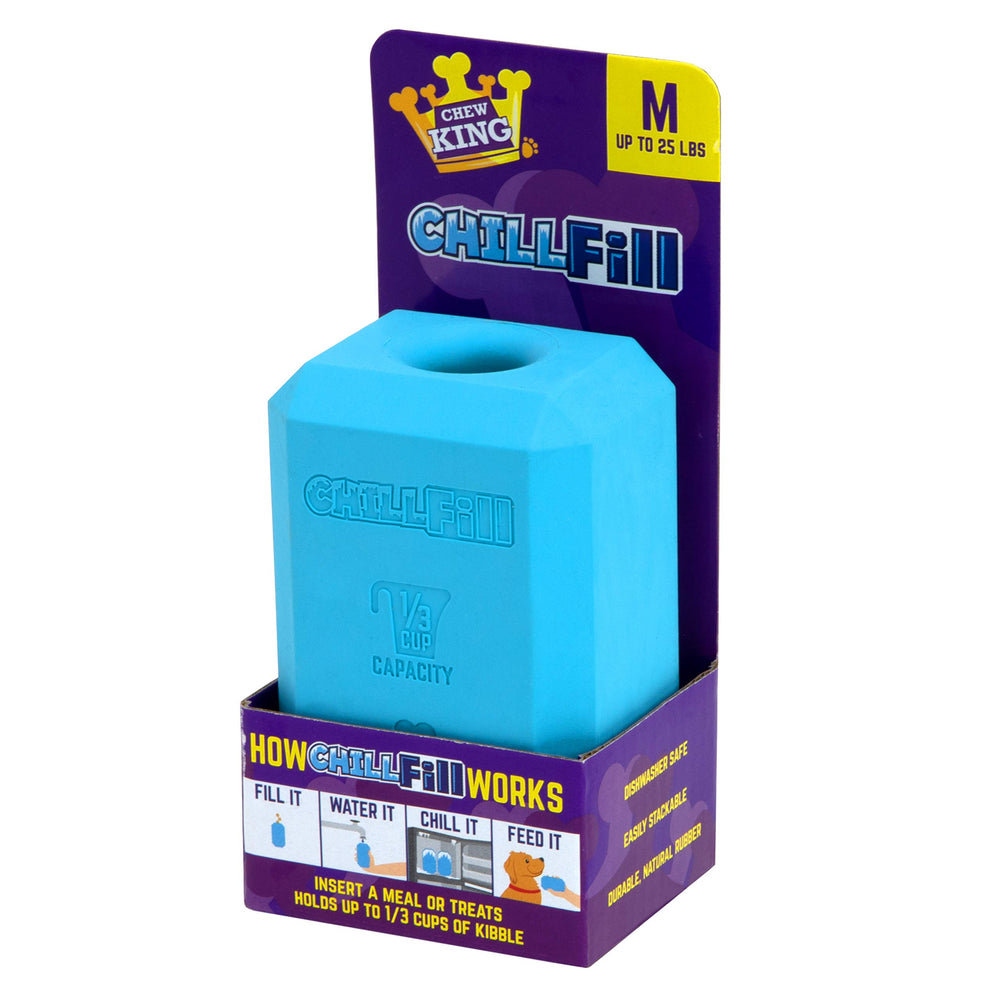 Chew King Chill Fill — jouet dur naturel, apaise l’anxiété lors des départs.