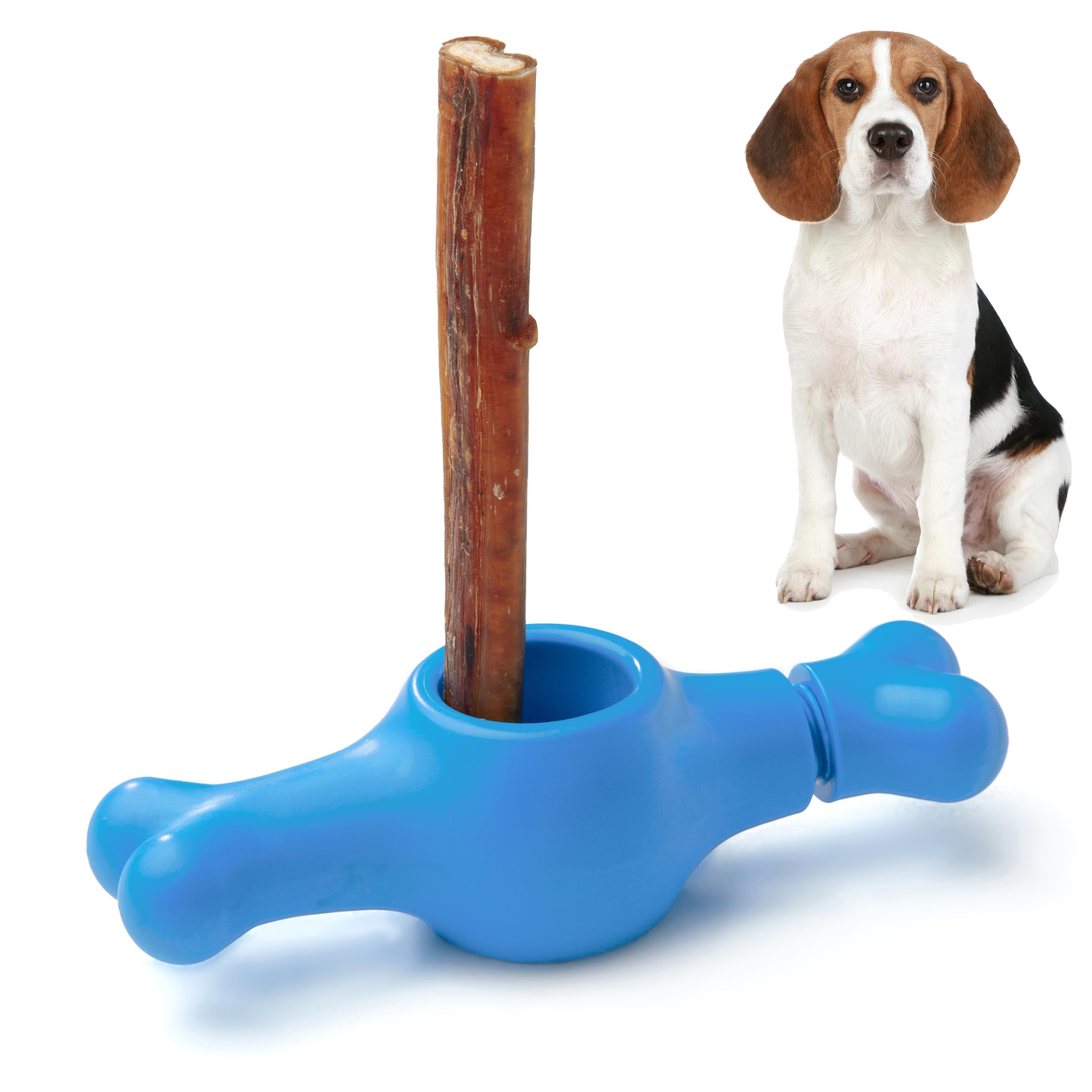 ChewEasy en action avec le support-bully-stick-seesaw moyen pour sécuriser la mastication.