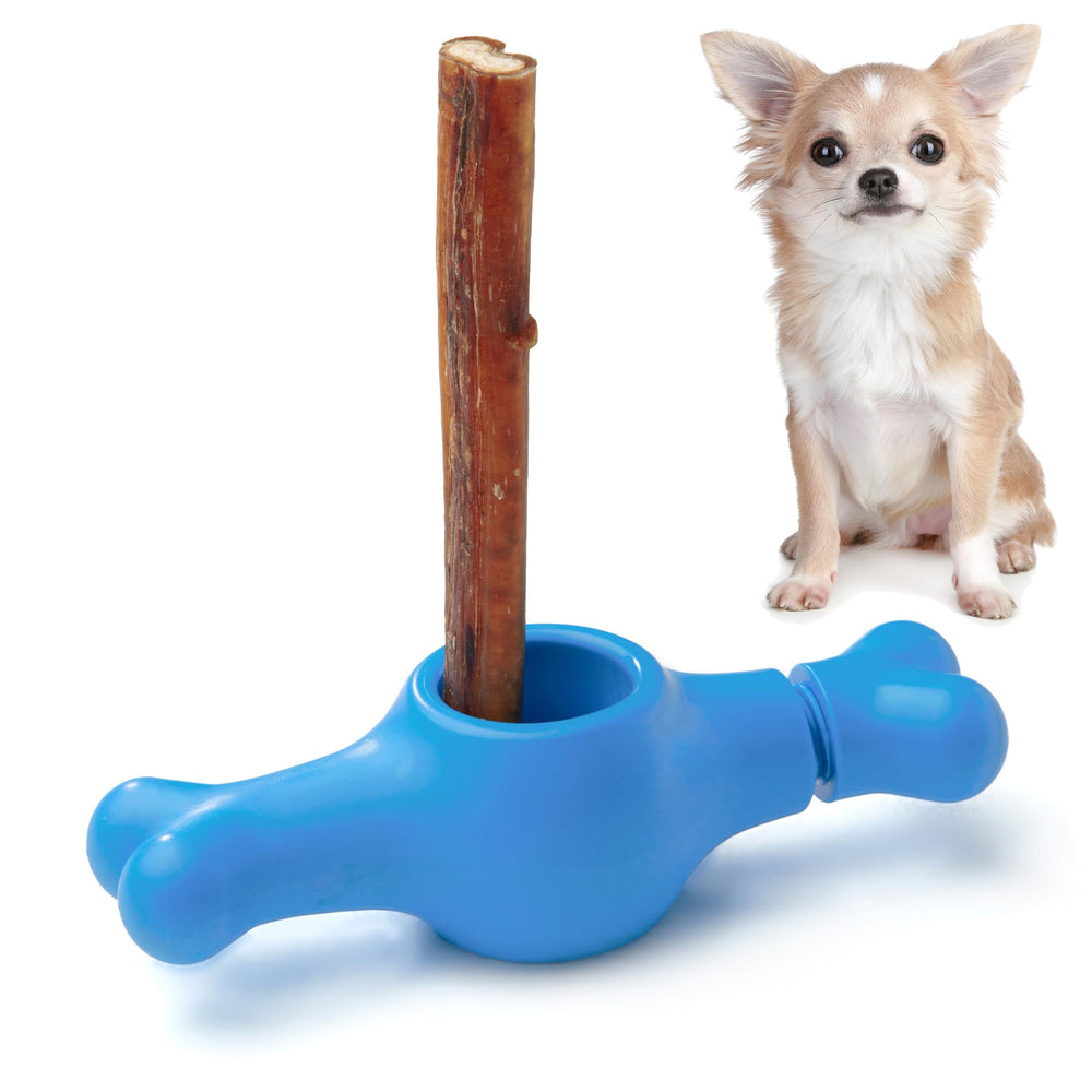 ChewEasy: vue du support Seesaw pour bully-stick et sécurité accrue lors de la mastication.