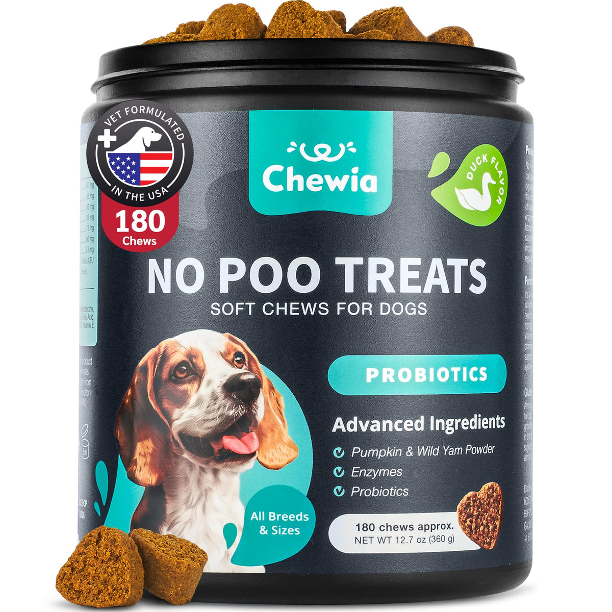 Emballage CHEWIA: friandises anti-coprophagie faciles à ranger.