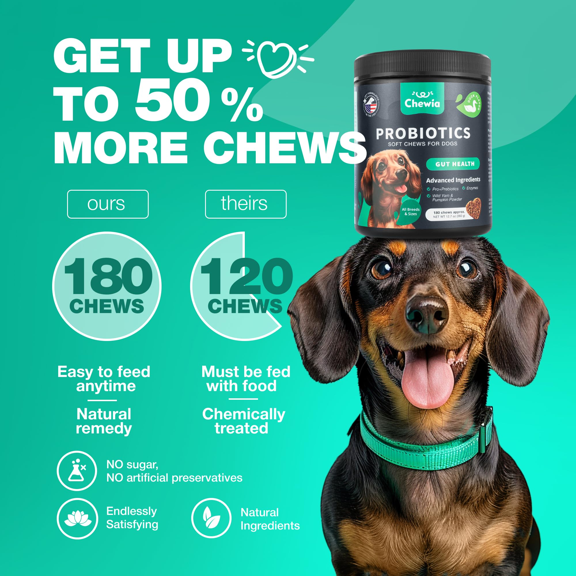 CHEWIA Probiotiques pour chien — appétit et flore intestinale équilibrés.