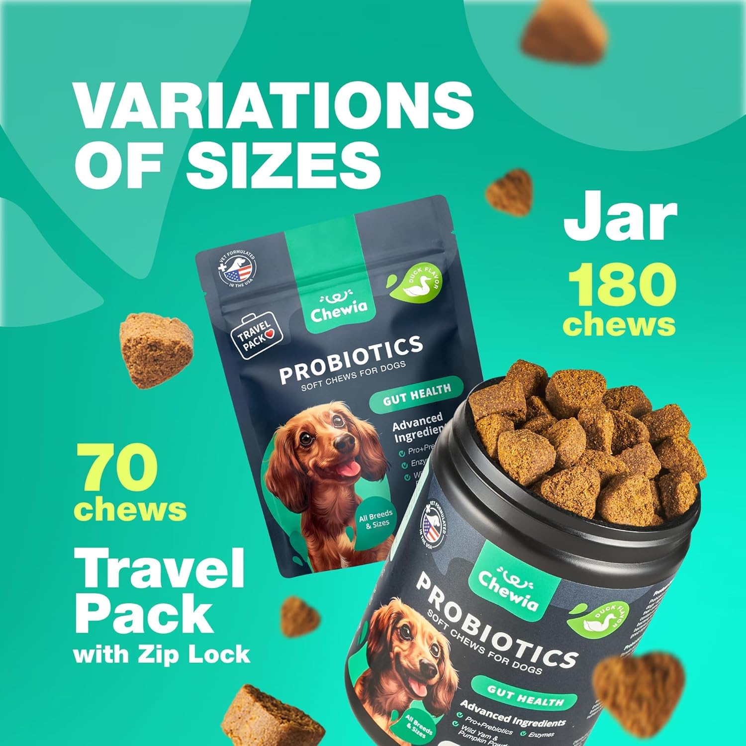 CHEWIA Probiotiques Chien Ingrédients Naturels: formulation douce pour tous les chiens.