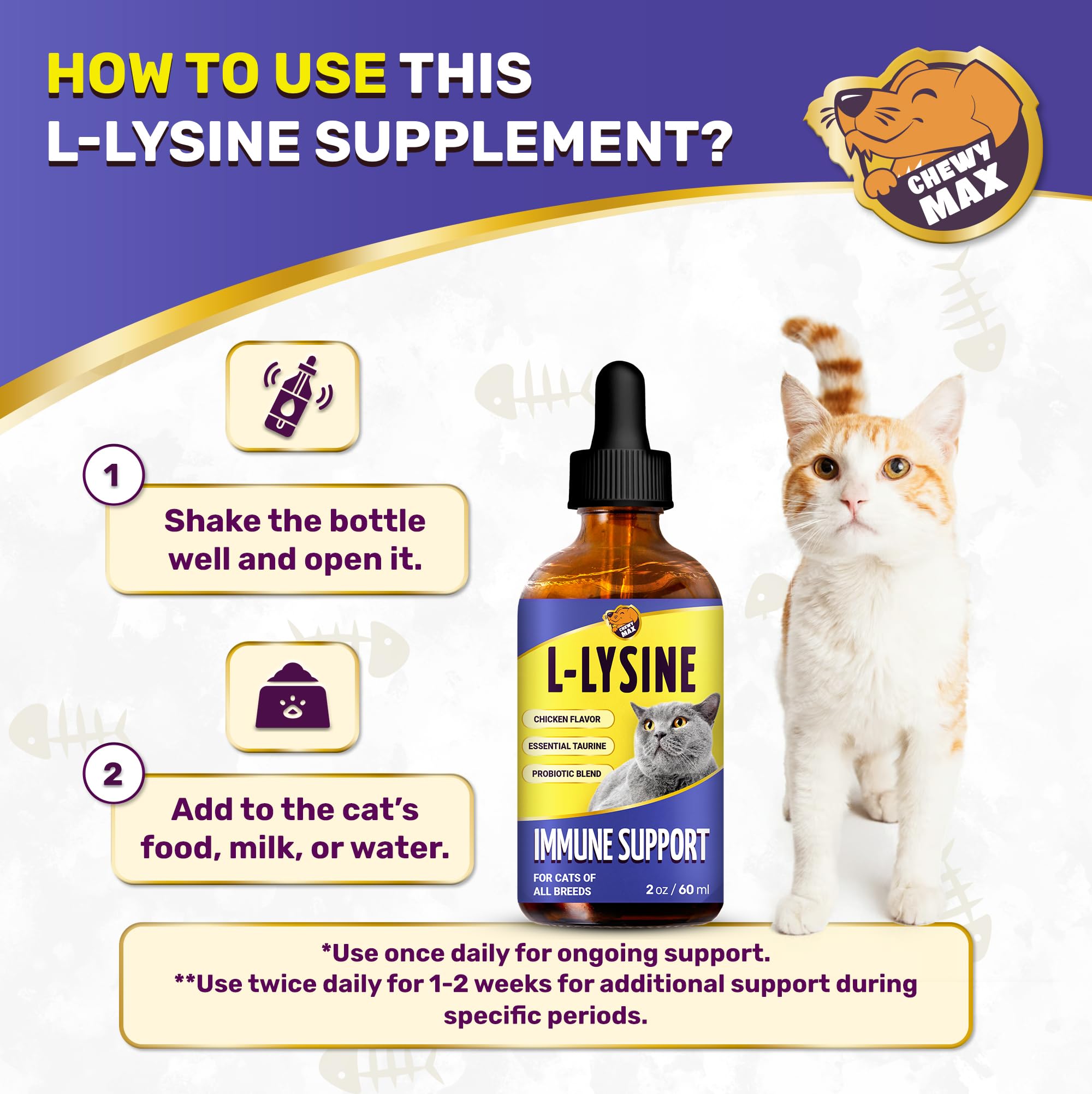Chewy Max Lysine: flacon pratique et voyage, dose facile.