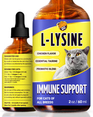 Chewy Max Lysine: flacon chat 2 onces saveur poulet, soutien immunitaire possible.