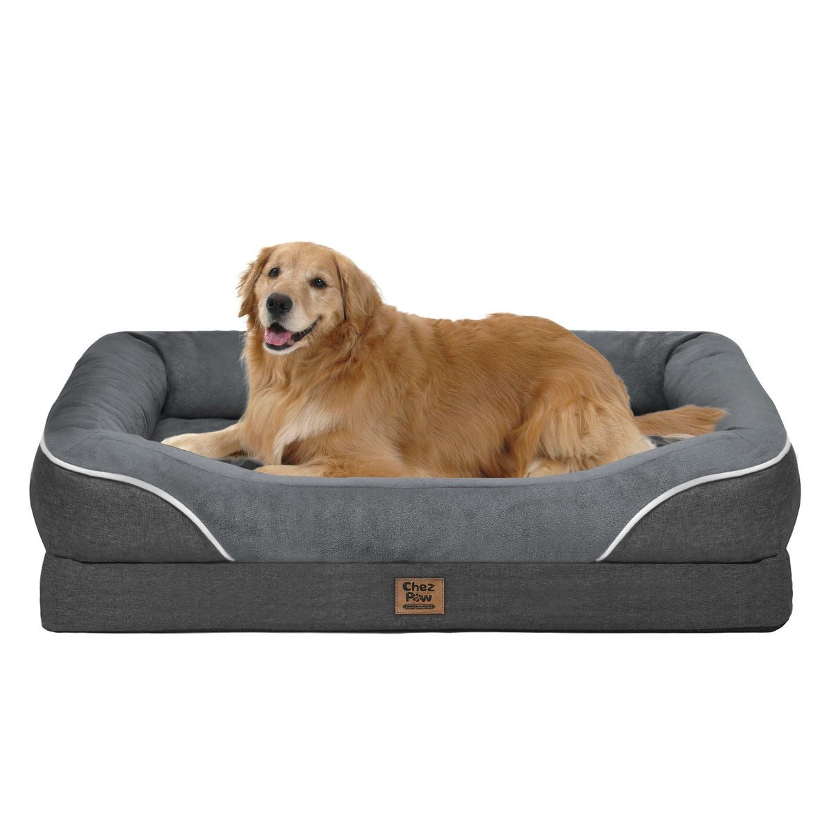 Chez Paw, lit orthopédique lavable avec rebords pour soutien enveloppant.