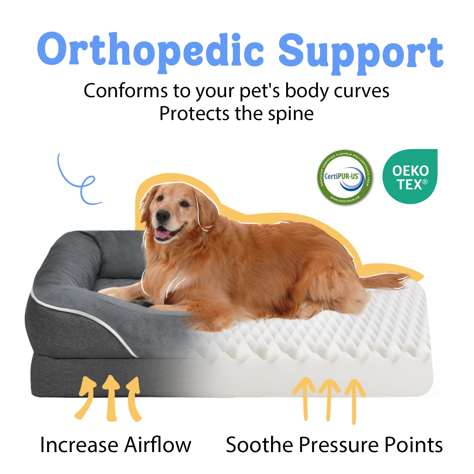Chez Paw, mousse orthopédique dense apportant un soutien confortable et équilibré.