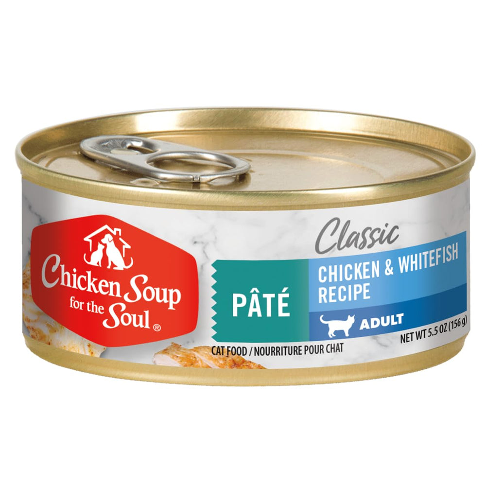 Chicken Soup for the Soul chat adulte pâté poulet et poisson blanc, texture appetente et riche en protéines.