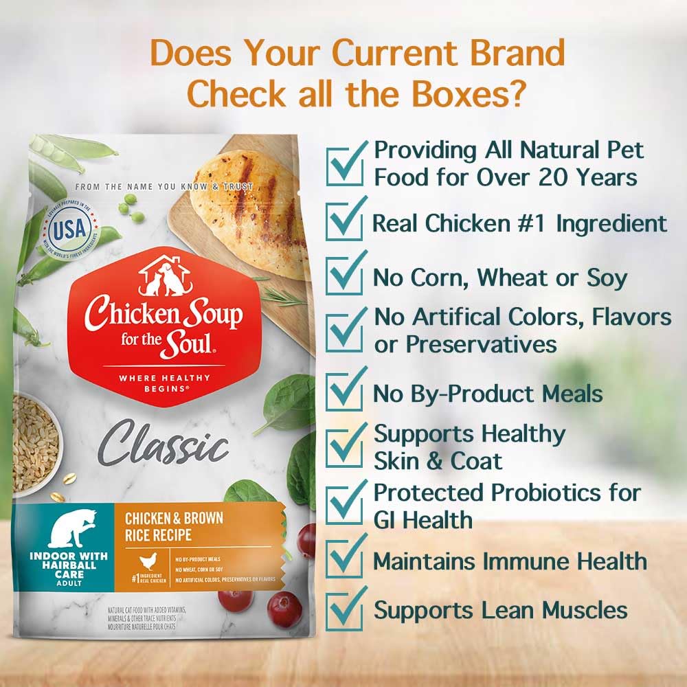 Chat intérieur Chicken Soup for the Soul, cellulose en poudre pour aider le transit.