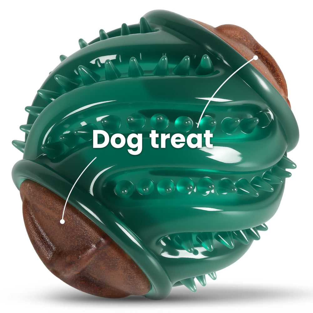 ChienPlay balle dentition epinee avec gourmandises, stimule la mastication et amuse le chien.