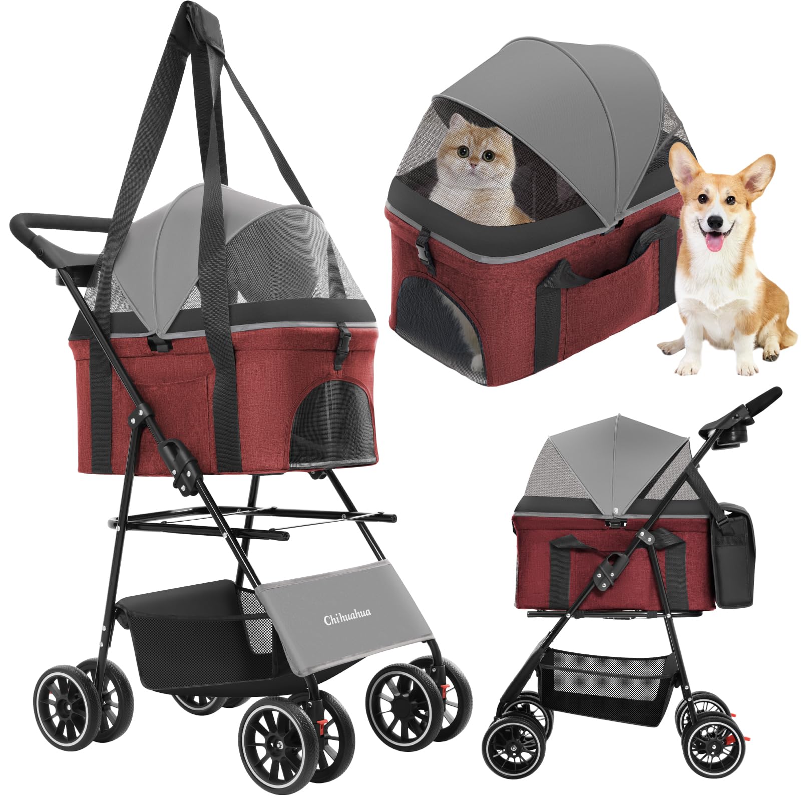 Poussette Chihuahua avant: sécurité et confort pour petits chiens et chats.