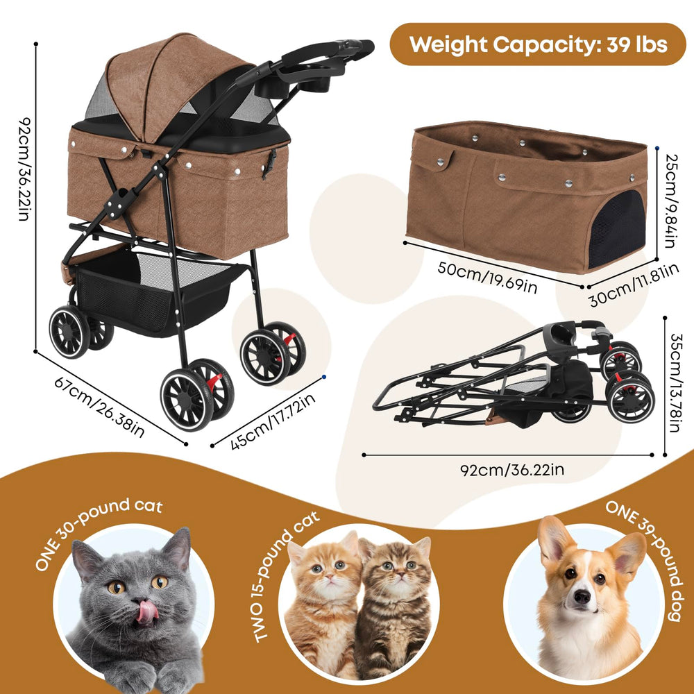Poussette Chihuahua pliable et compacte pour voyages et sorties.