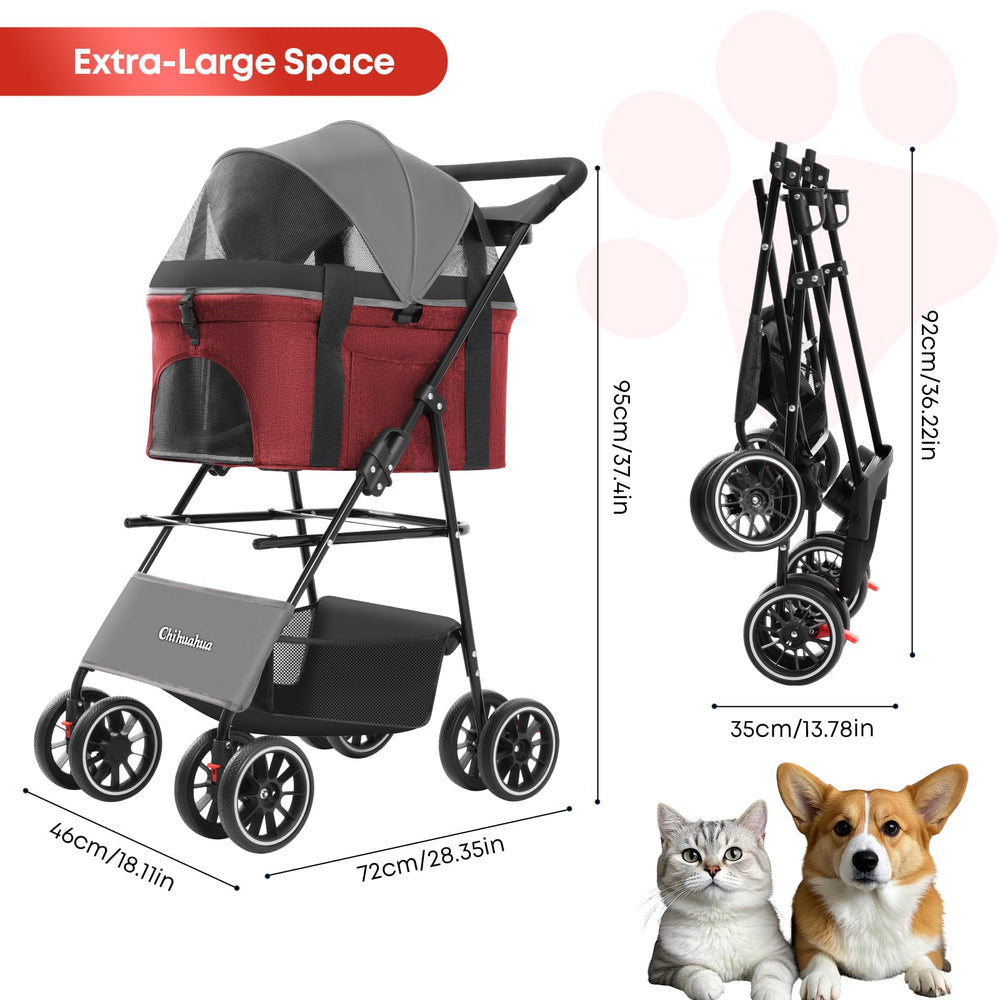 Poussette Chihuahua roues 360: maniabilité fluide sur tout terrain.