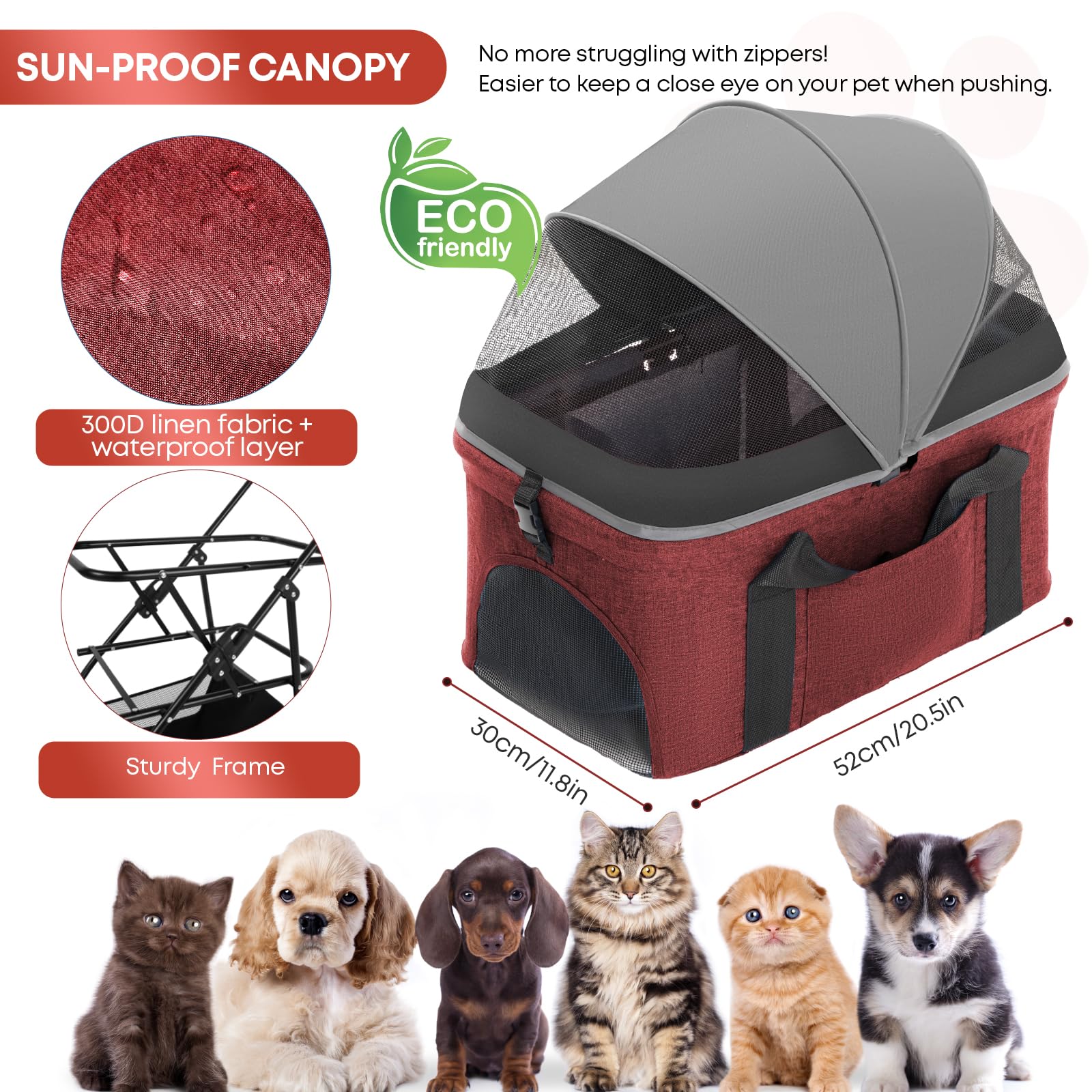 Poussette Chihuahua sac maman et accessoires: rangement pratique.