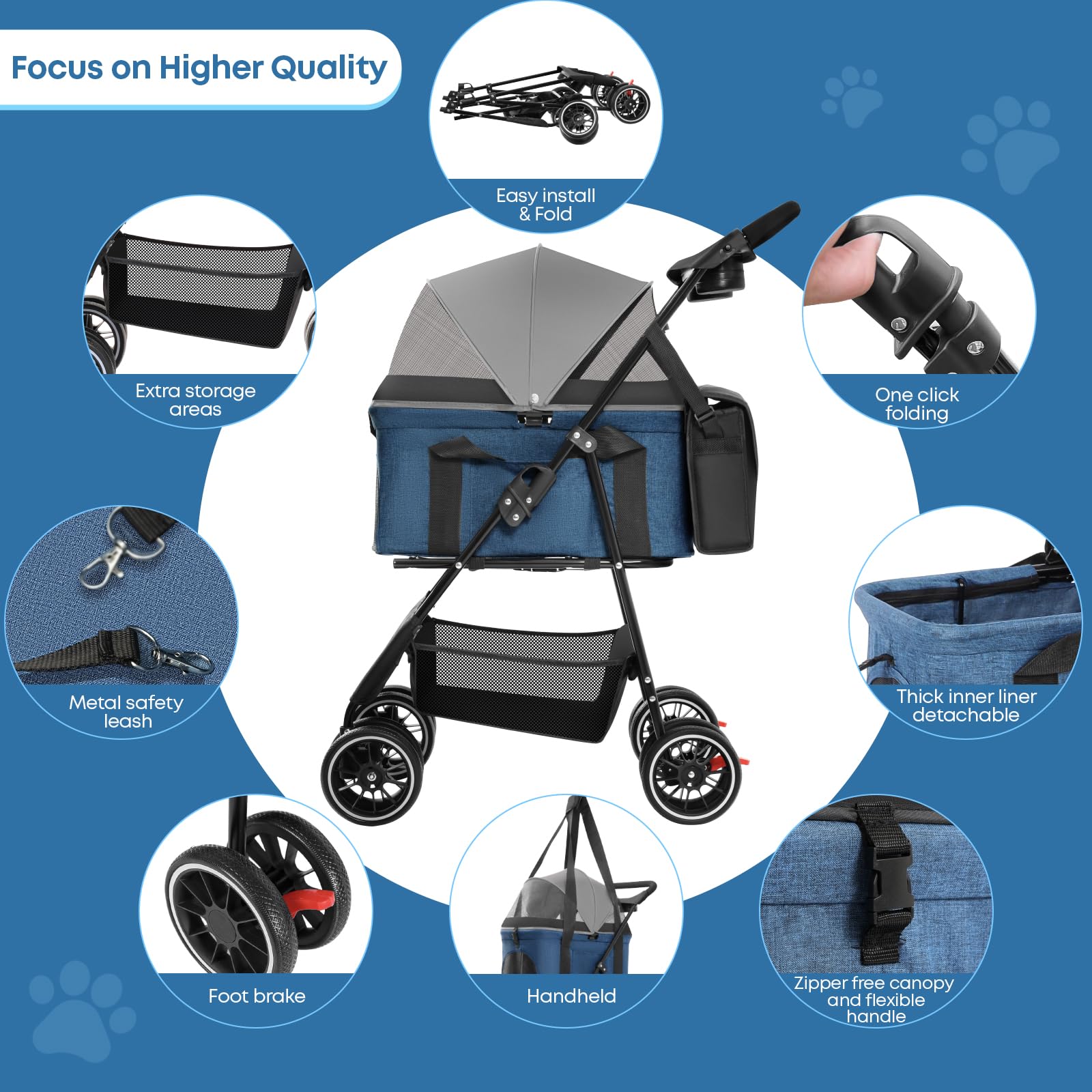 Poussette pliable et legere Chihuahua facilitant le rangement