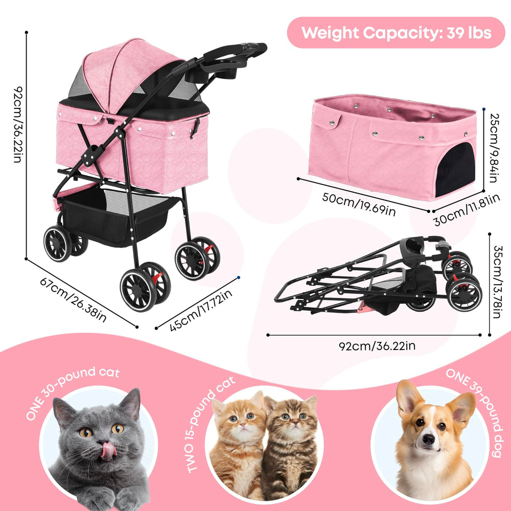 Chihuahua poussette rose maillage respirant pour garder votre compagnon au frais.
