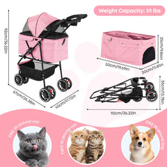 Chihuahua poussette rose maillage respirant pour garder votre compagnon au frais.