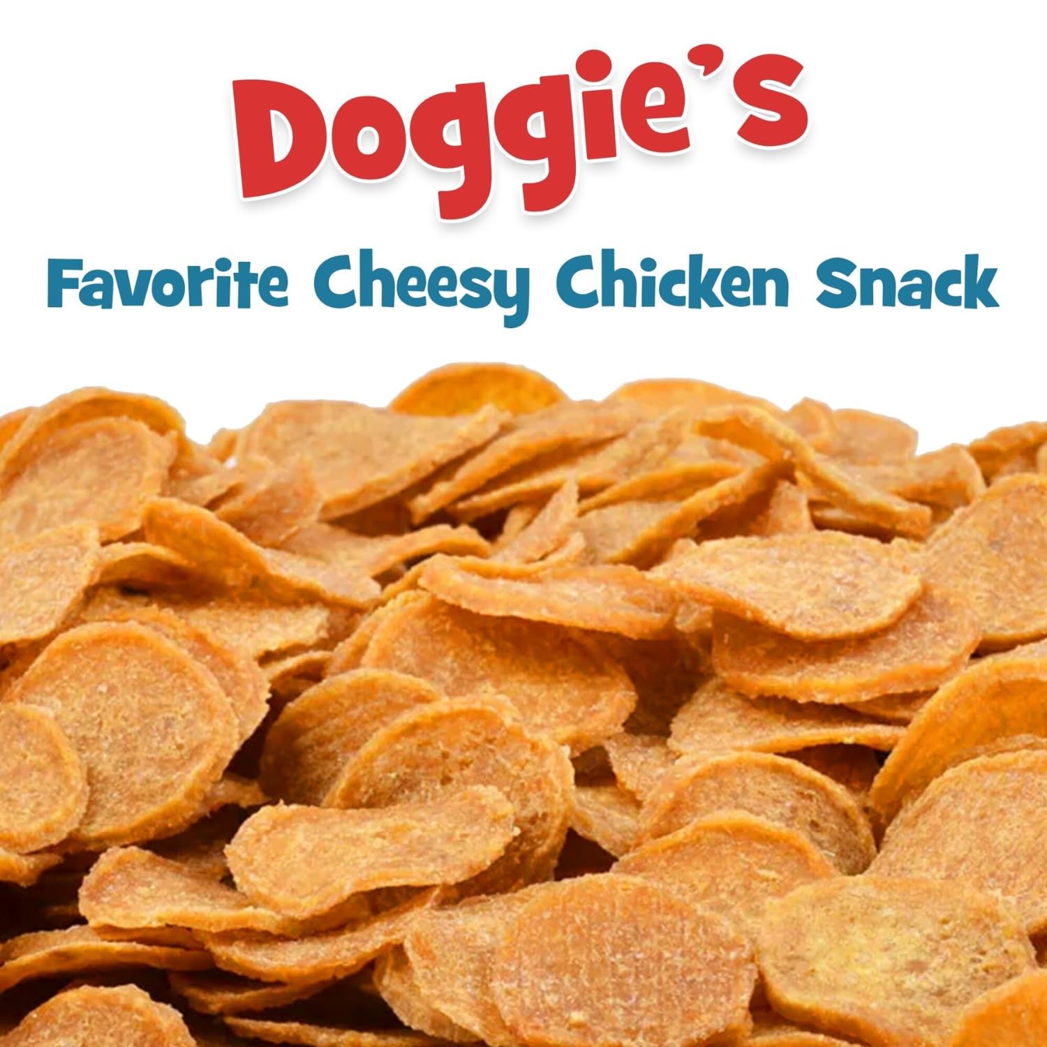 Chip's Naturals Doggie Chicken Chips — chien en train de manger, snack protéiné et savoureux.