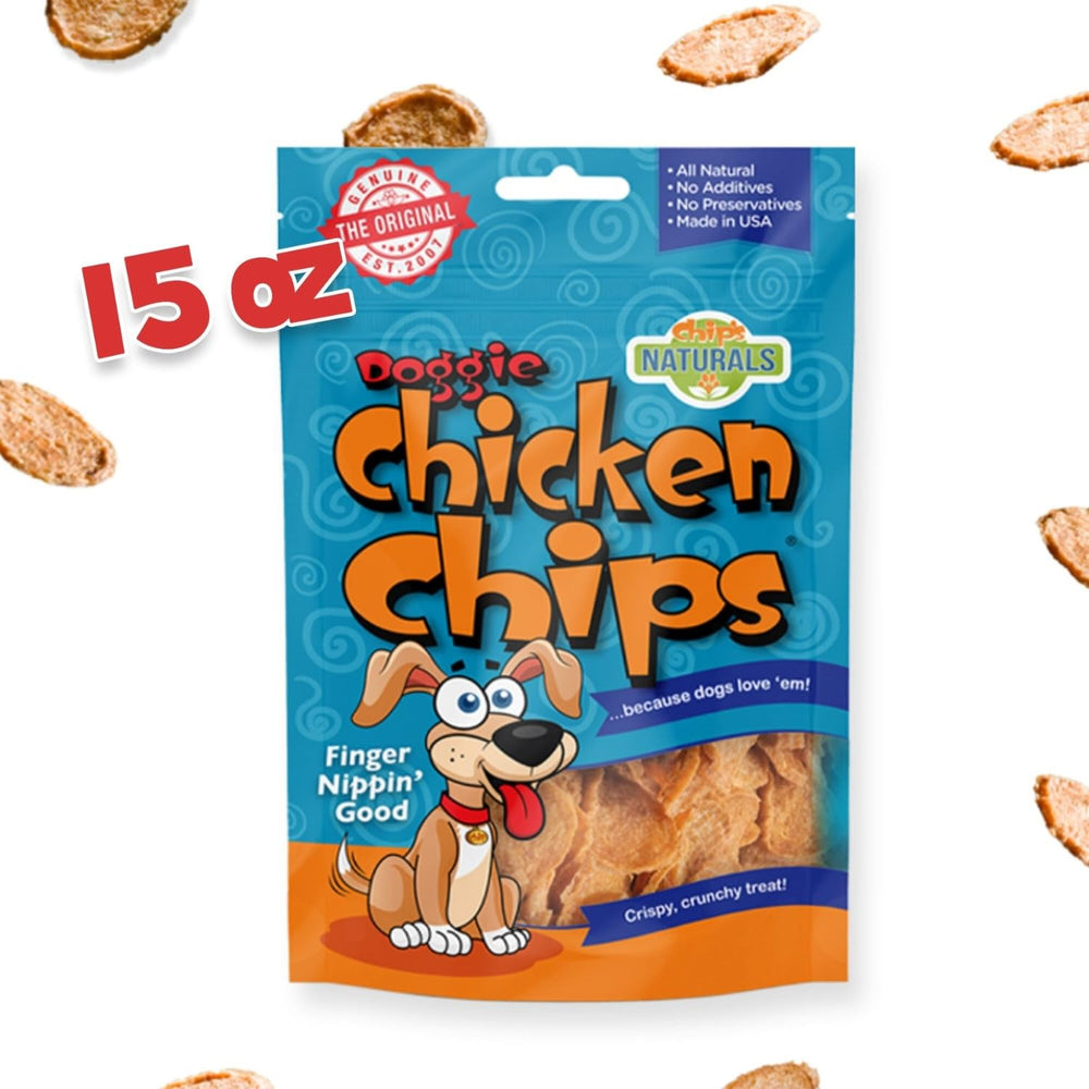 Chip's Naturals Doggie Chicken Chips — fabriqué aux États-Unis, contrôle qualité rigoureux.