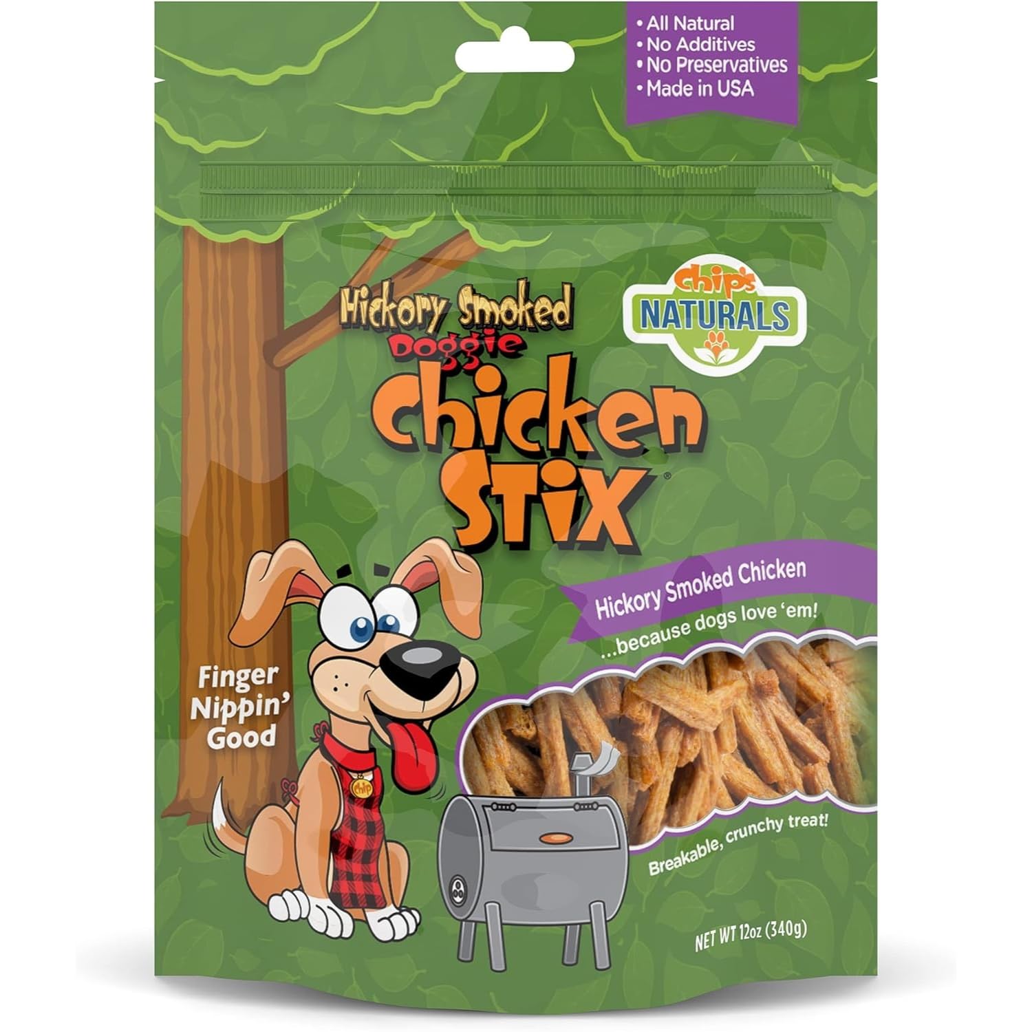 Chip's Naturals Doggie Chicken Stix emballage attractif, idéal pour l'entraînement.