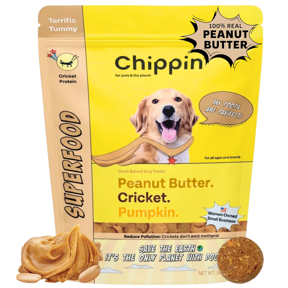 Chippin: biscuit croquant au beurre de cacahuète et citrouille, idéal pour l'entraînement.