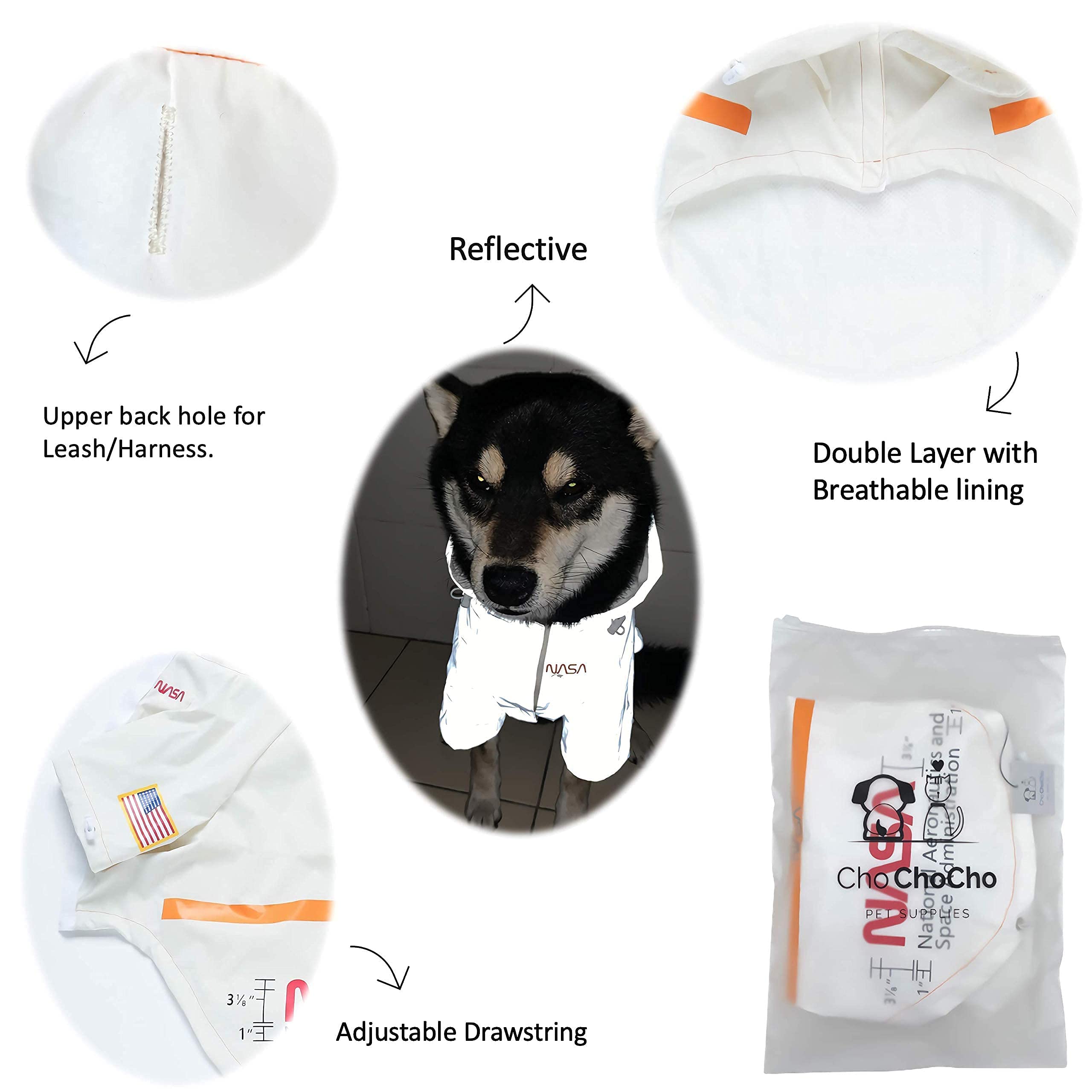 Manteau ChoChoCho NASA pour chien, vue réfléchissante, sécurité nocturne.